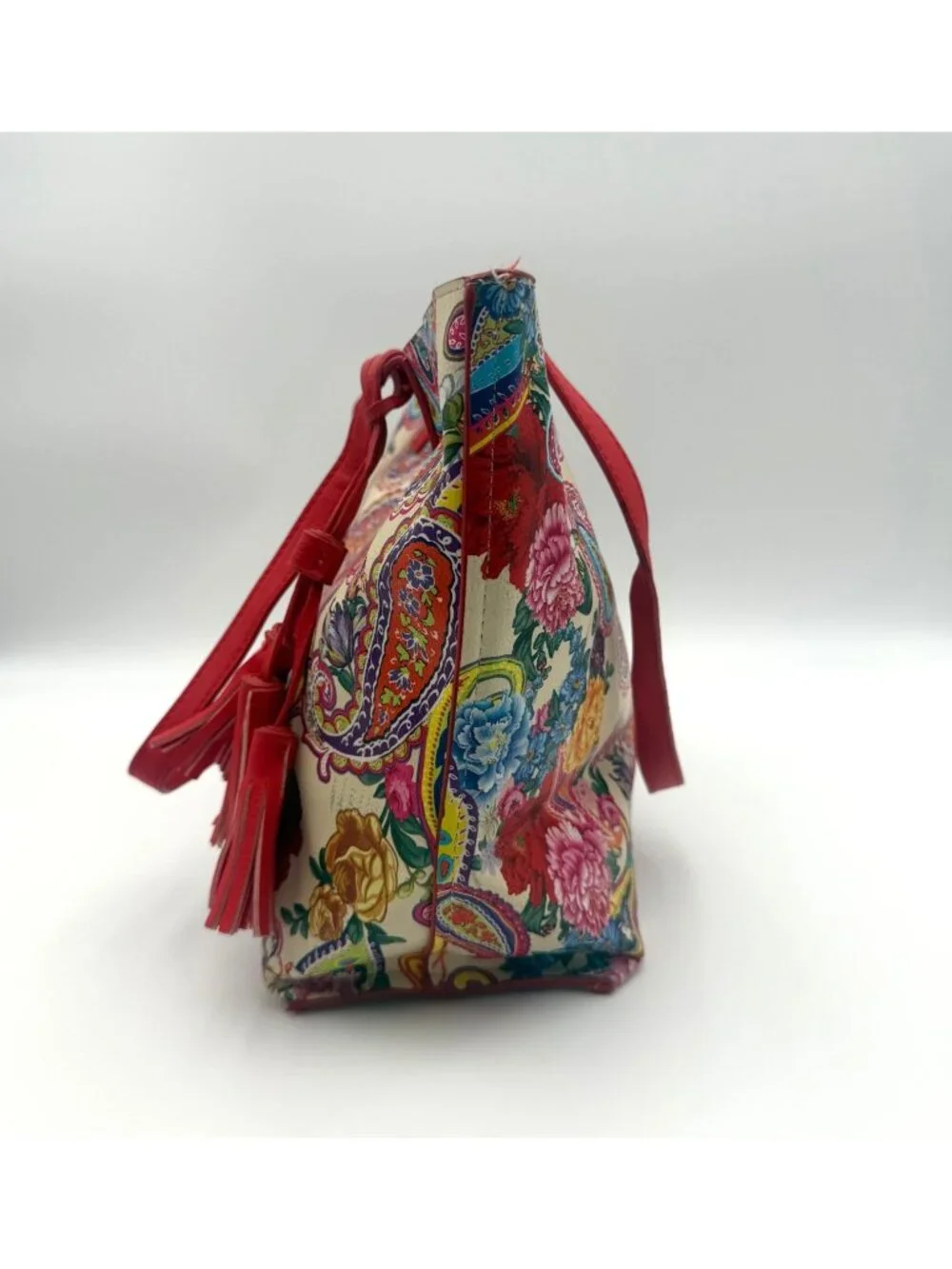 Floral Paisley Tote Bag Red Multicolor Tassel Shoulder Handbag Large Purse